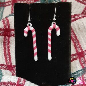 Festive Delight: Red Candy Cane Handmade Christmas Drop Earrings
